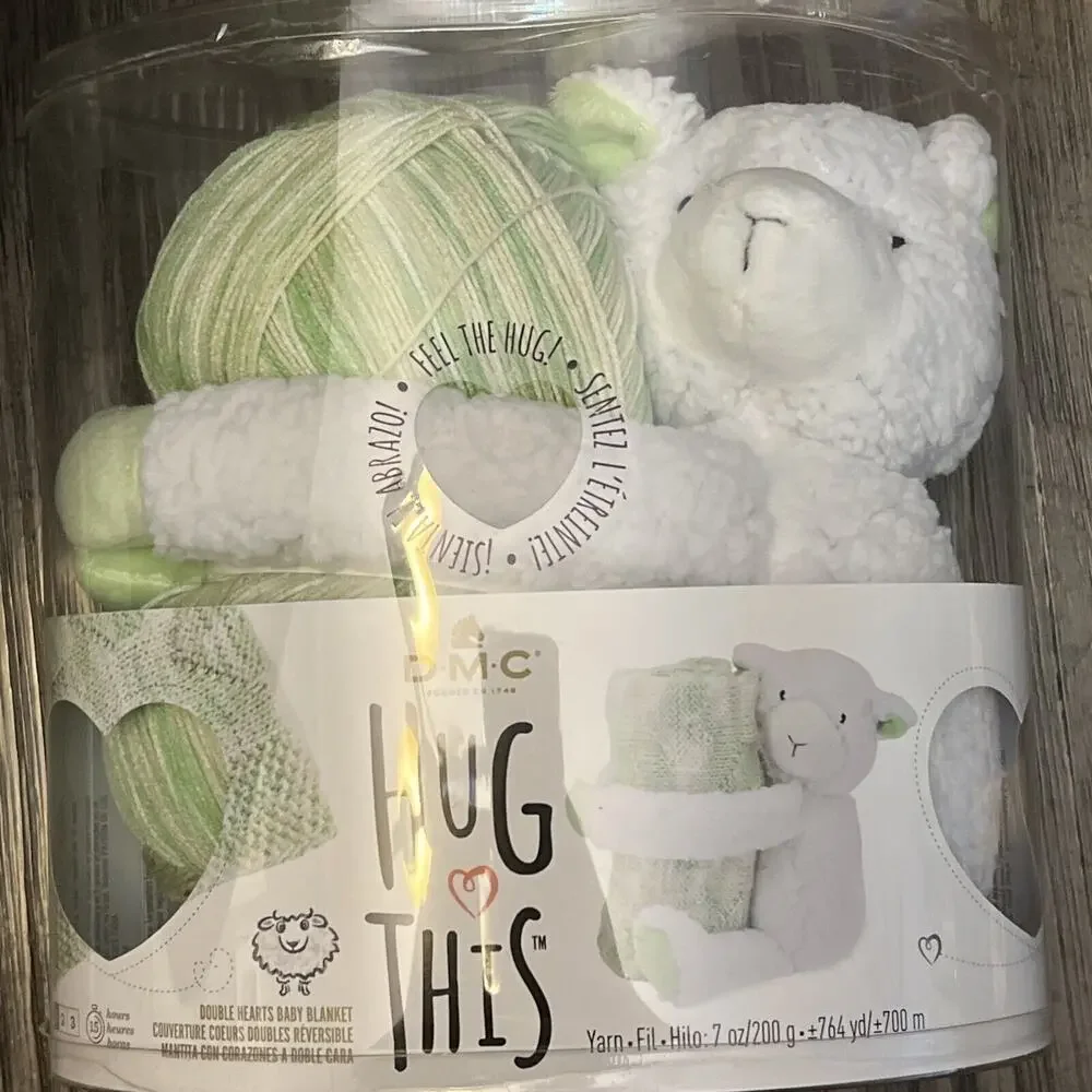 DMC Hug This! Knitting & Crochet Yarn Kit with Lamb Toy New In Box Baby Blanket